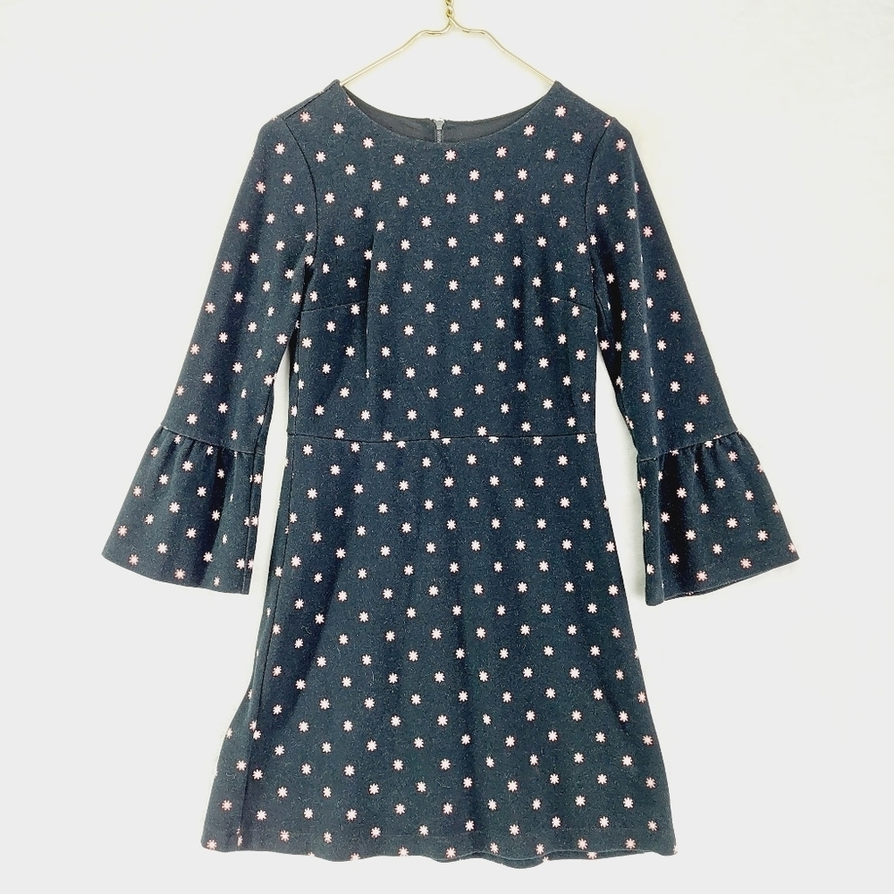 LOFT Black White Dots/Floral Pattern 3/4 Bell Sleeve Midi Summer Dress P112